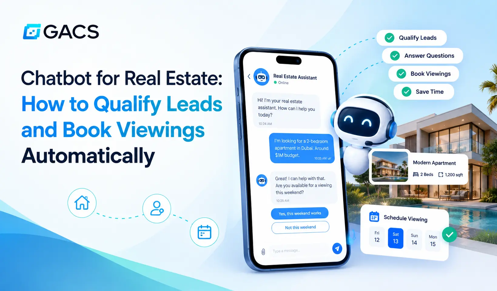 AI chatbot qualifying a real estate lead on a property website